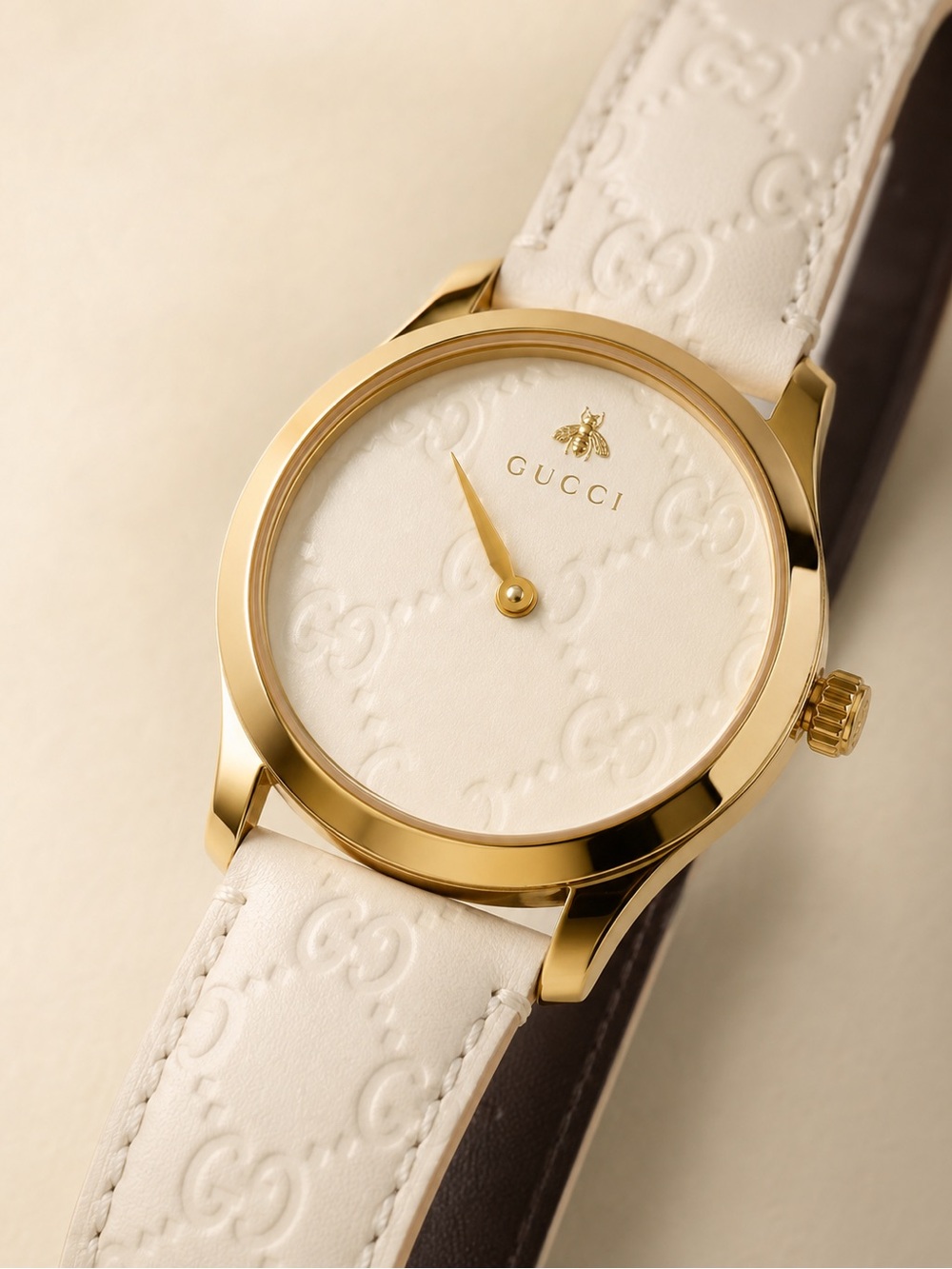 NWT Gucci Cream Leather Watch with Gold-Tone Case - Picture 4 of 9